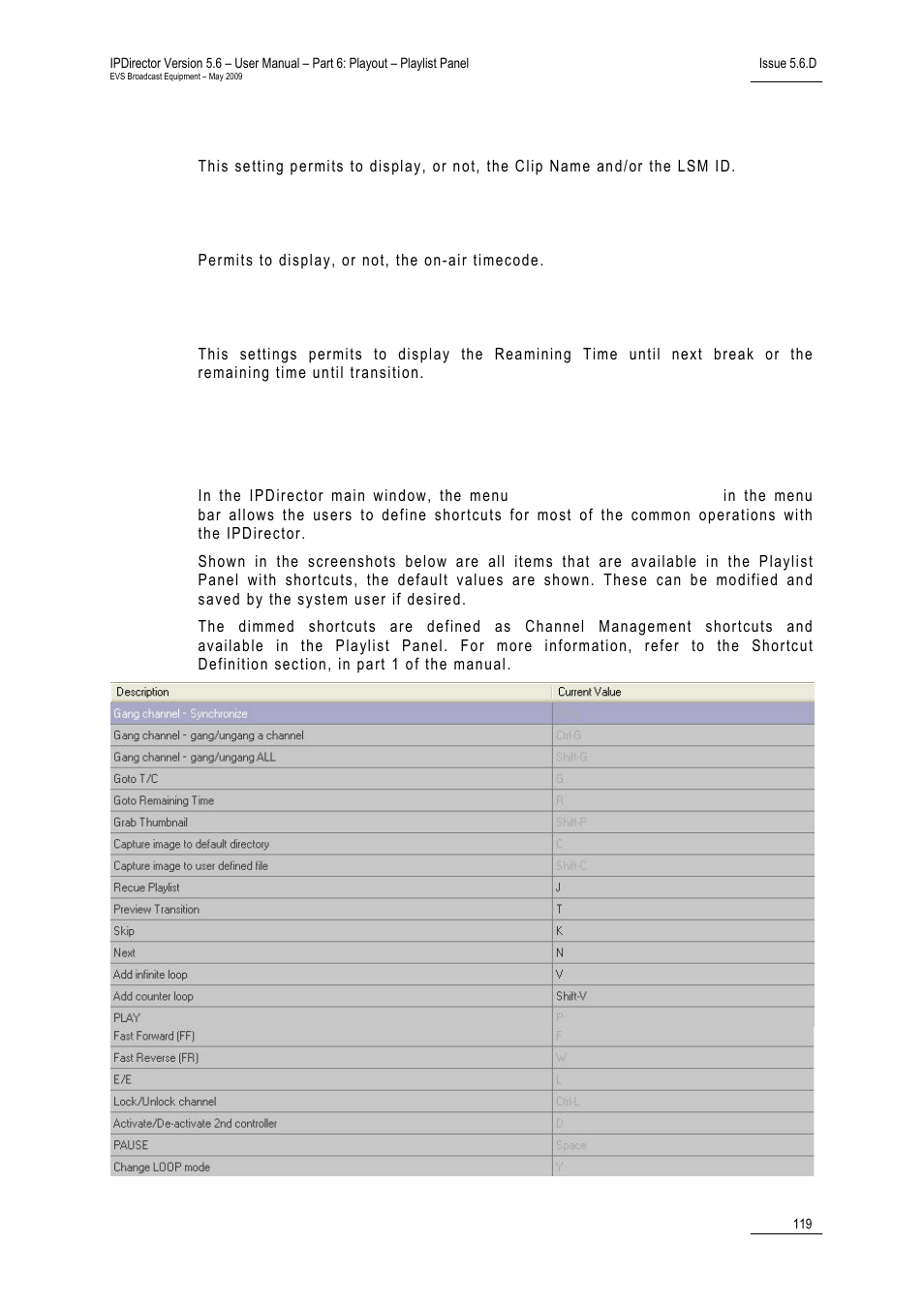 Clip information, Display current on-air timecode, Display remaining time | 9 playlist panel shortcuts, 5 auxiliary track settings | EVS IPDirector Version 5.6 - May 2009 Part 6 User's Manual User Manual | Page 128 / 157