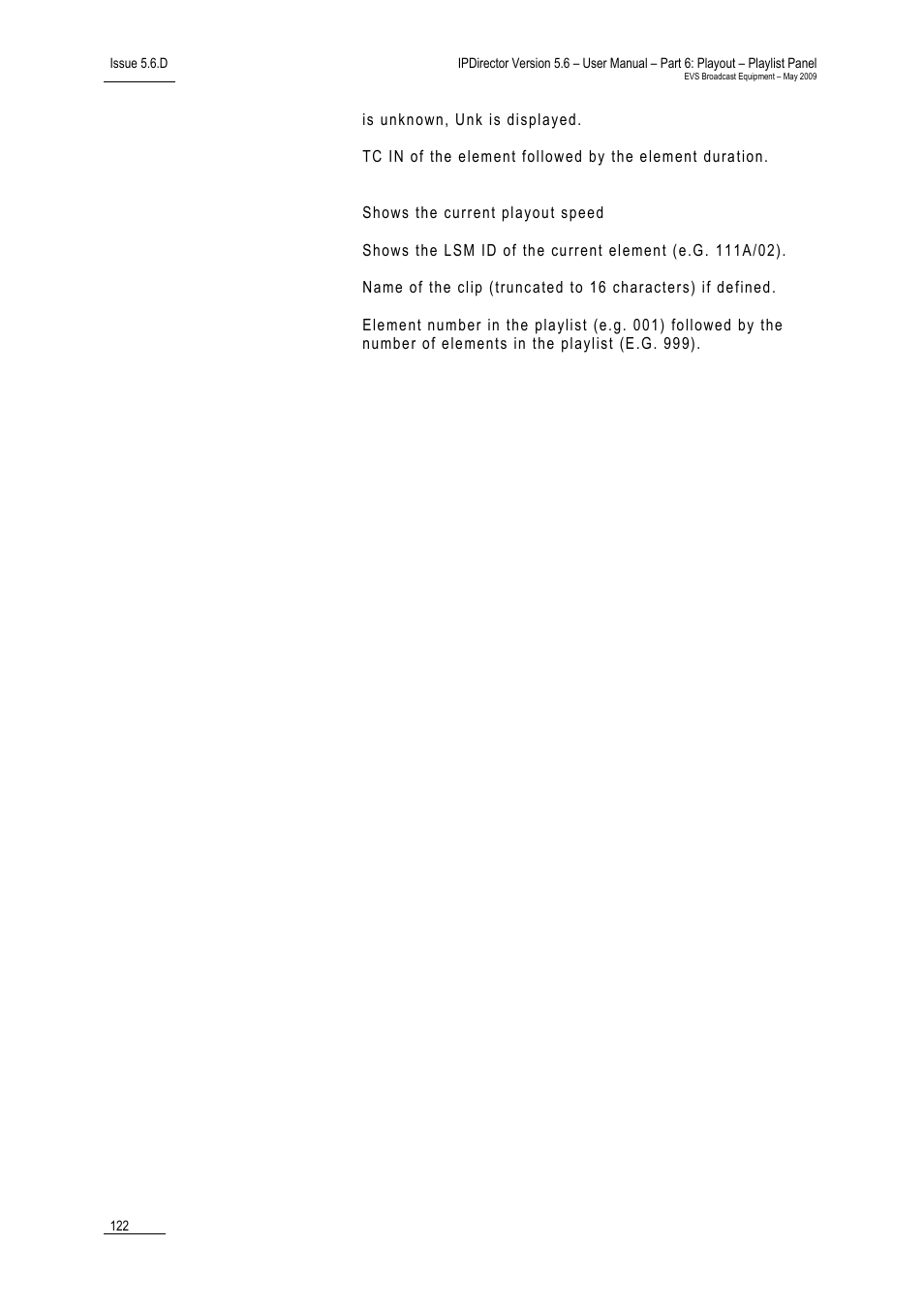 9 playlist panel shortcuts | EVS IPDirector Version 5.6 - May 2009 Part 6 User's Manual User Manual | Page 131 / 157