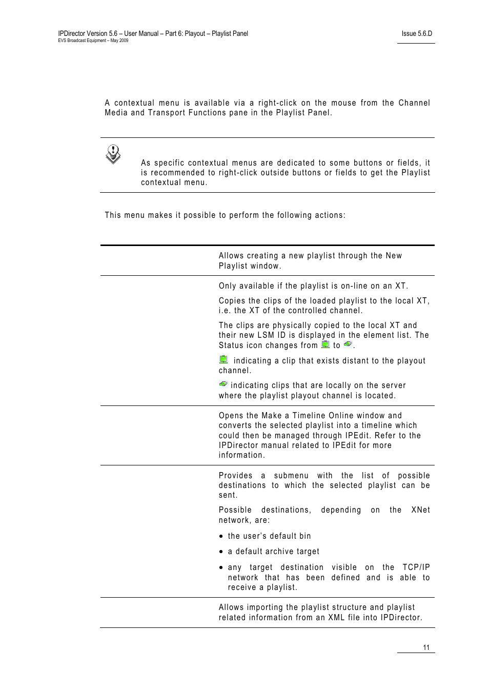 Playlist contextual menu | EVS IPDirector Version 5.6 - May 2009 Part 6 User's Manual User Manual | Page 20 / 157