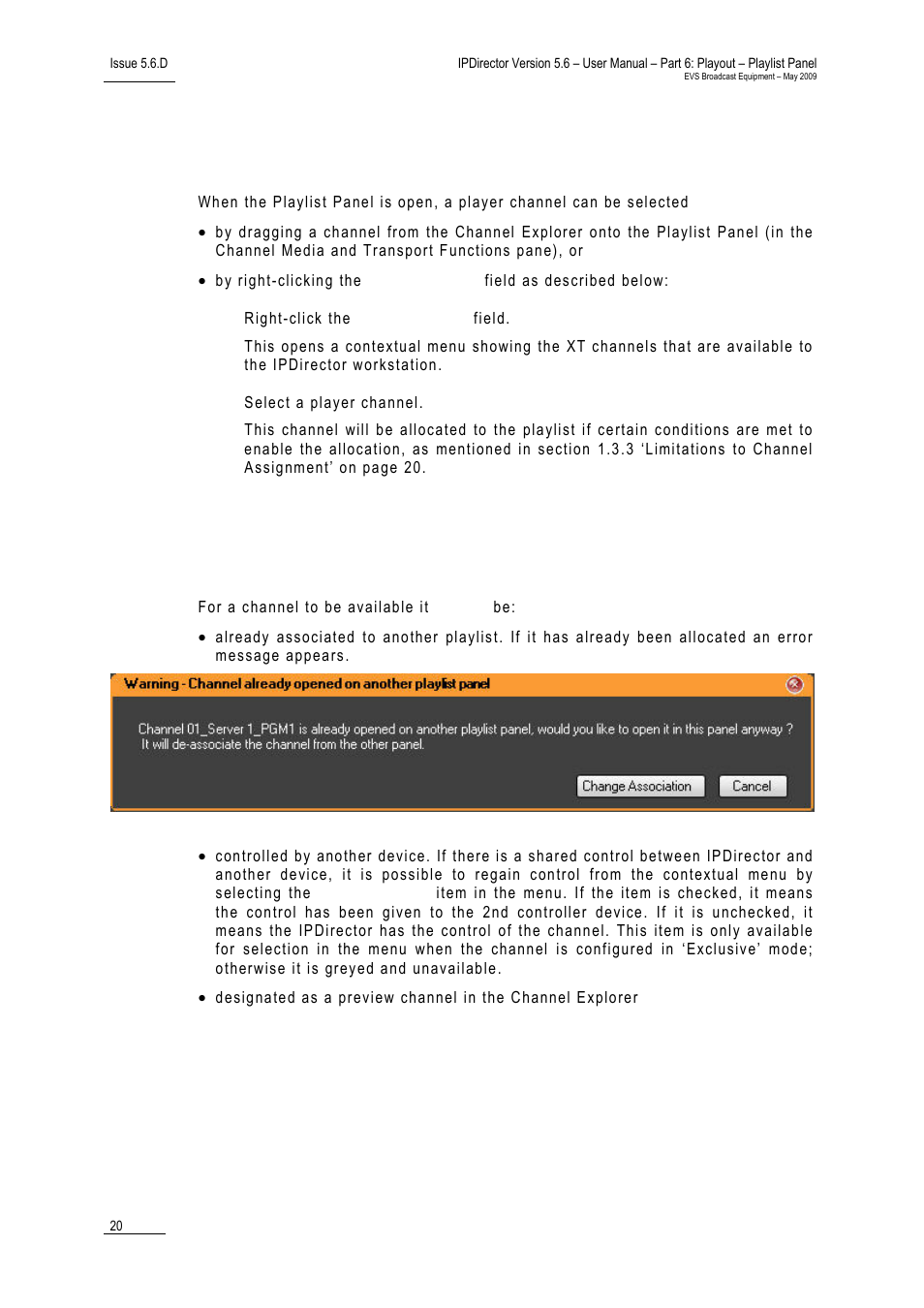 3 limitations to channel assignment, Ow to, Ssociate a | Layer, Hannel to the, Laylist, Anel, Imitations to, Hannel, Ssignment | EVS IPDirector Version 5.6 - May 2009 Part 6 User's Manual User Manual | Page 29 / 157