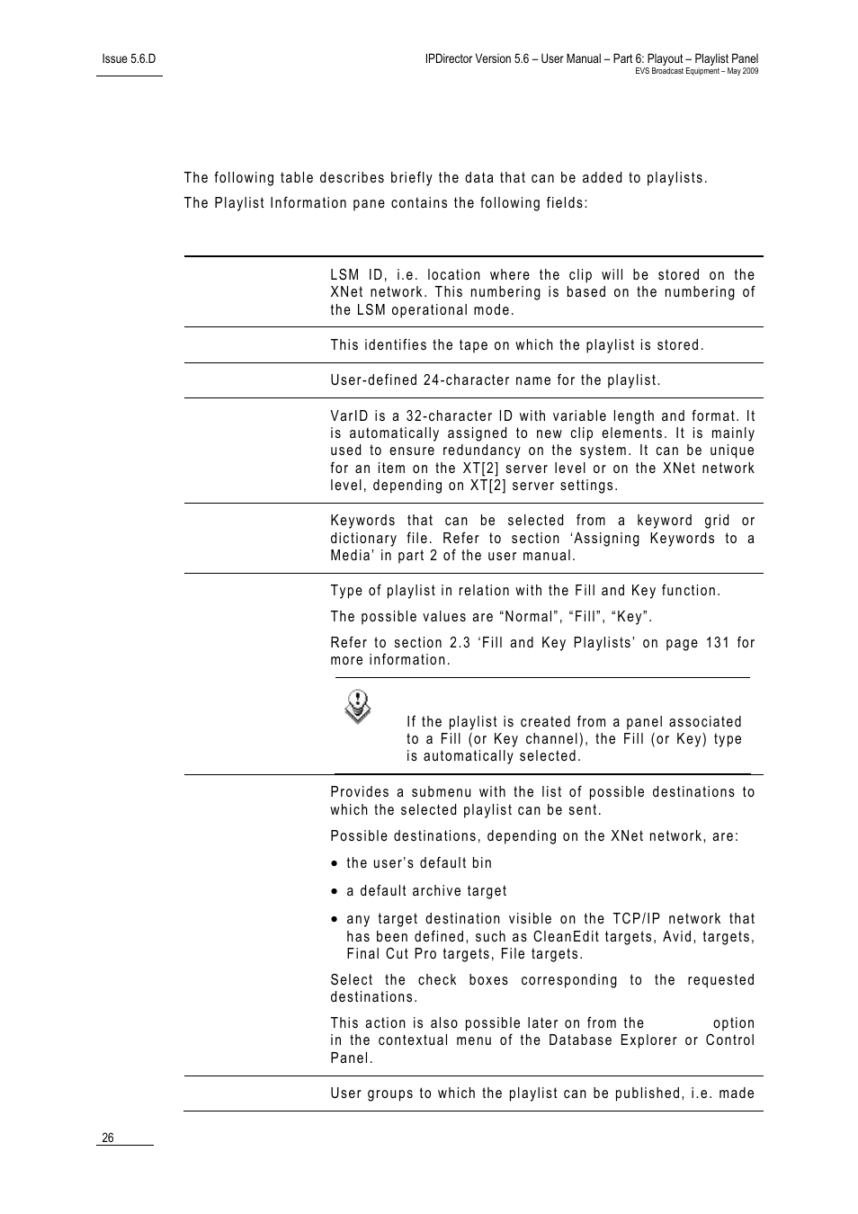 Fields in the new playlist window | EVS IPDirector Version 5.6 - May 2009 Part 6 User's Manual User Manual | Page 35 / 157