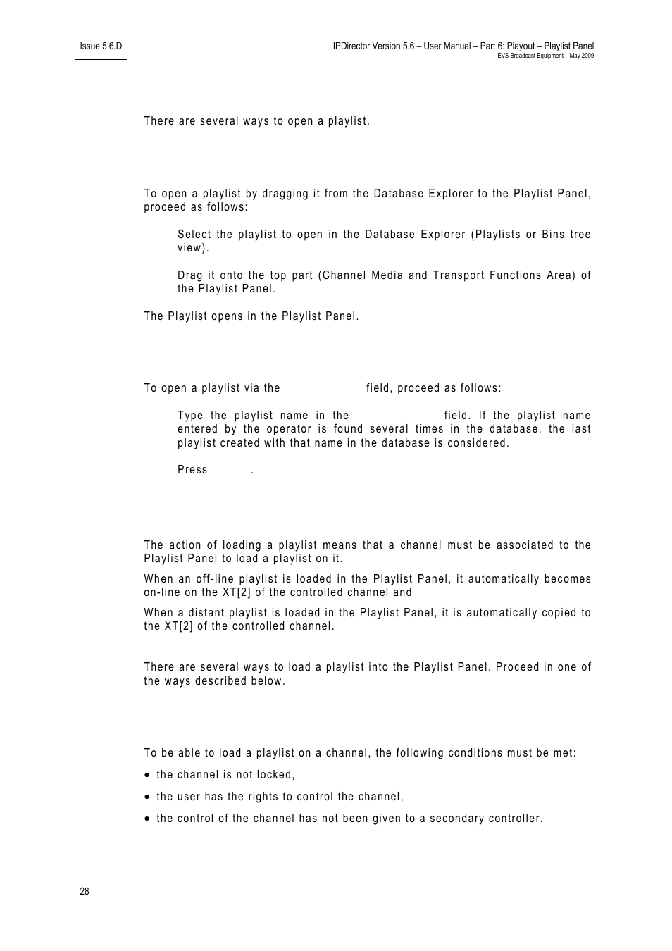 Opening a playlist, How to open a playlist by a drag-and-drop action, How to open a playlist via the playlist name field | Loading a playlist, Limitations for loading a playlist | EVS IPDirector Version 5.6 - May 2009 Part 6 User's Manual User Manual | Page 37 / 157