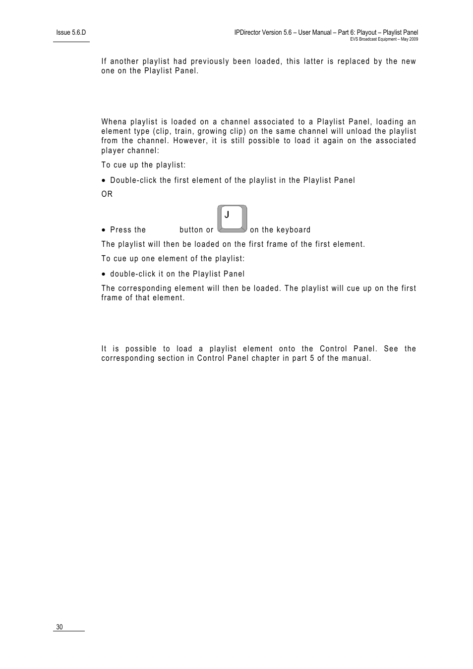 How to cue up a playlist to the player channel, Loading a playlist element onto the control panel | EVS IPDirector Version 5.6 - May 2009 Part 6 User's Manual User Manual | Page 39 / 157