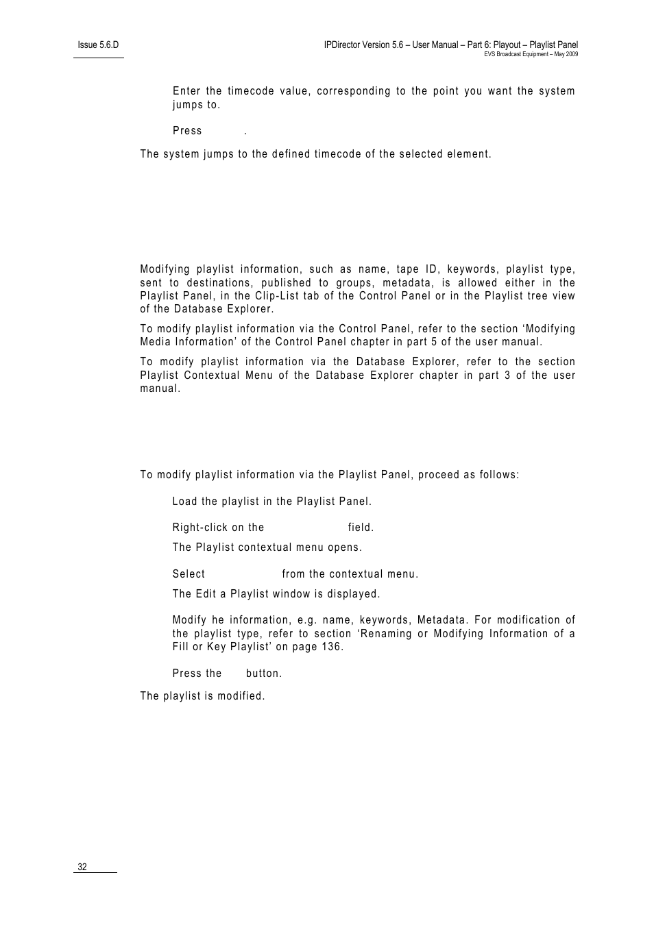 4 modifying playlist information, Various options, 4 ‘modifying playlist information | Odifying, Laylist, Nformation | EVS IPDirector Version 5.6 - May 2009 Part 6 User's Manual User Manual | Page 41 / 157