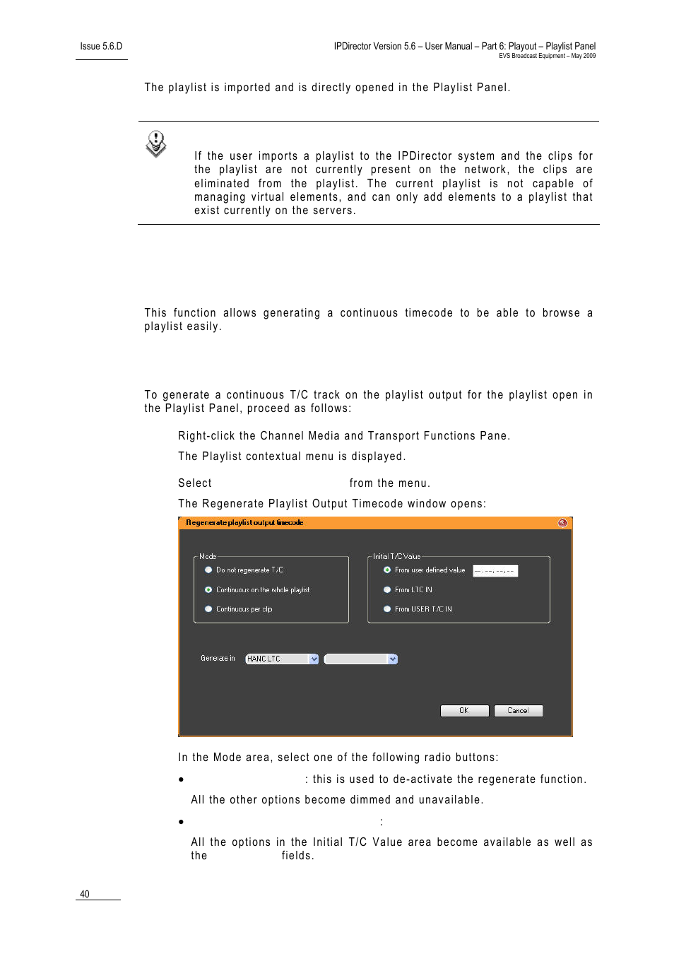 8 generating continuous t/c track, How to generate a continuous timecode track, 8 ‘generating continuous t/c track | Enerating, Ontinuous, Rack | EVS IPDirector Version 5.6 - May 2009 Part 6 User's Manual User Manual | Page 49 / 157