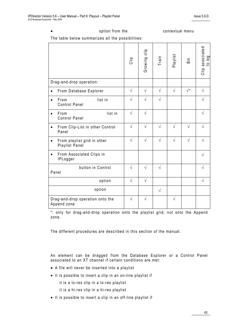 Limitations for drag-and-drop operations, Imitations for, Perations | EVS IPDirector Version 5.6 - May 2009 Part 6 User's Manual User Manual | Page 52 / 157