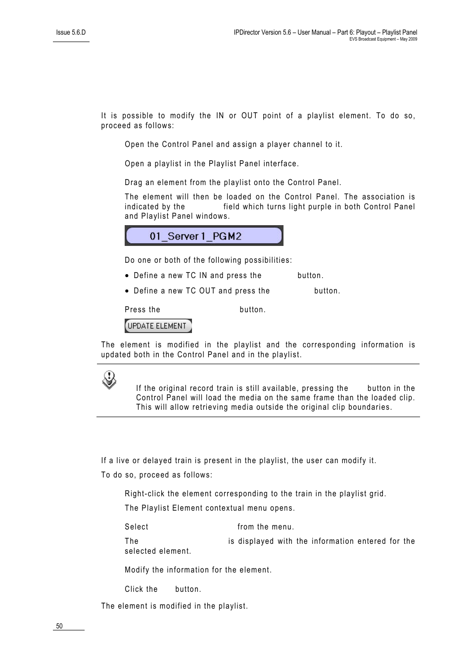 4 modifying a playlist element, How to trim a playlist element, How to modify a live or delayed train | 4 ‘modifying a playlist element, Live, Odifying a, Laylist, Lement | EVS IPDirector Version 5.6 - May 2009 Part 6 User's Manual User Manual | Page 59 / 157