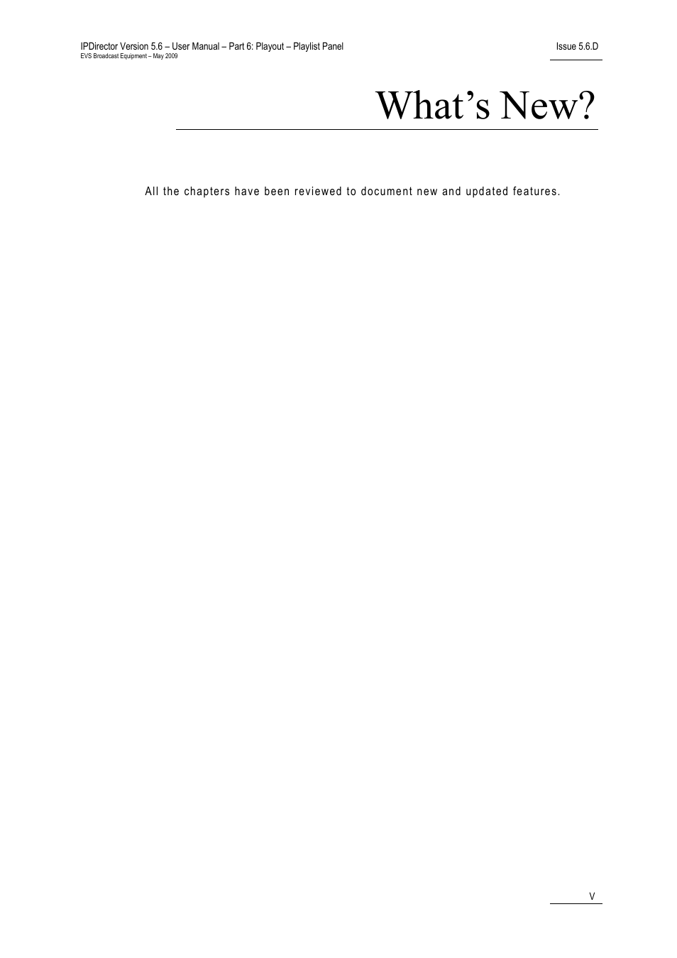 Status on chapters updates for ipdirector v 5.6, What’s new | EVS IPDirector Version 5.6 - May 2009 Part 6 User's Manual User Manual | Page 6 / 157