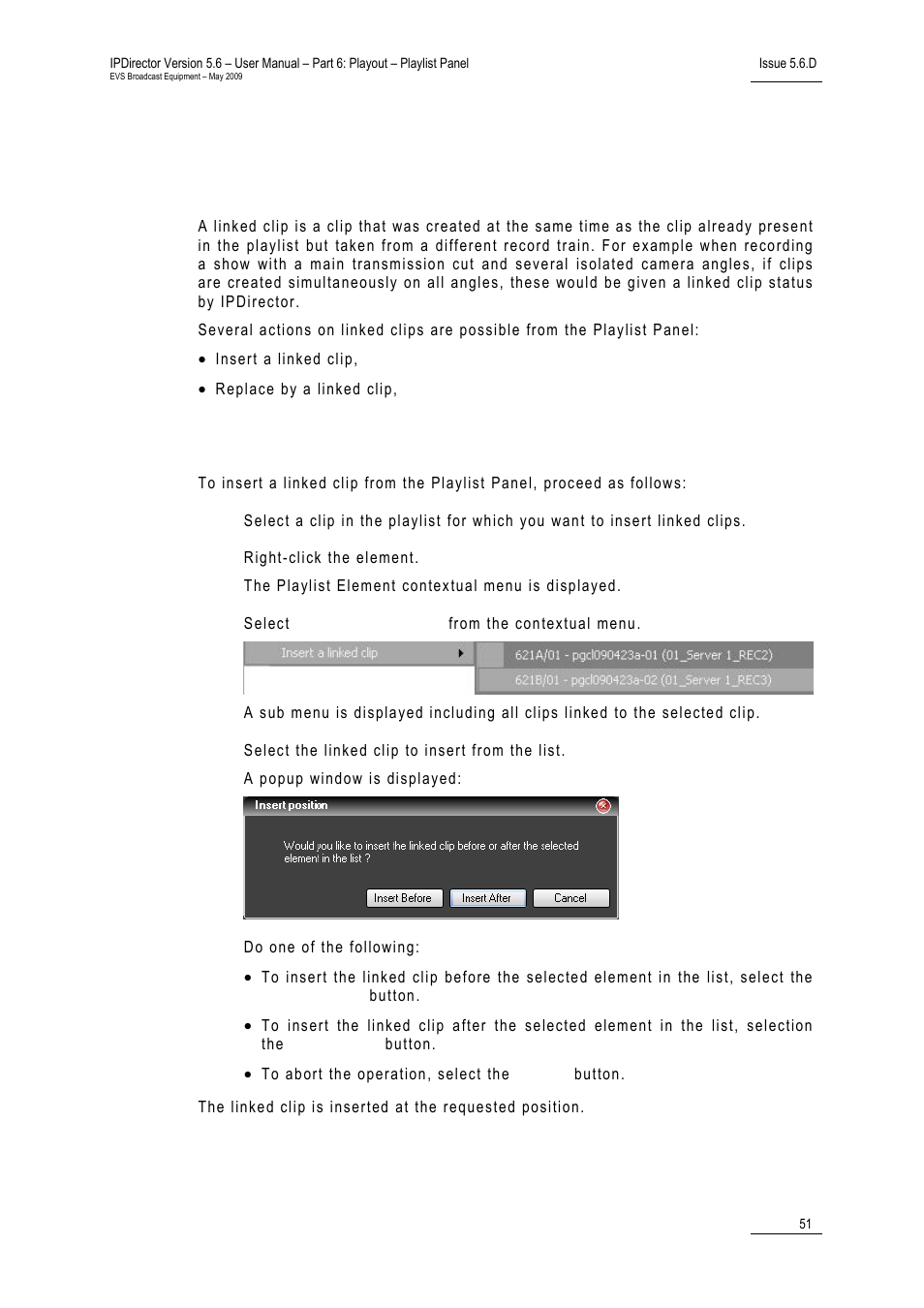 5 adding a linked clip to a playlist, Introduction, How to insert a linked clip | 5 ‘adding a linked clip to a playlist, Dding a, Inked, Lip to a, Laylist | EVS IPDirector Version 5.6 - May 2009 Part 6 User's Manual User Manual | Page 60 / 157