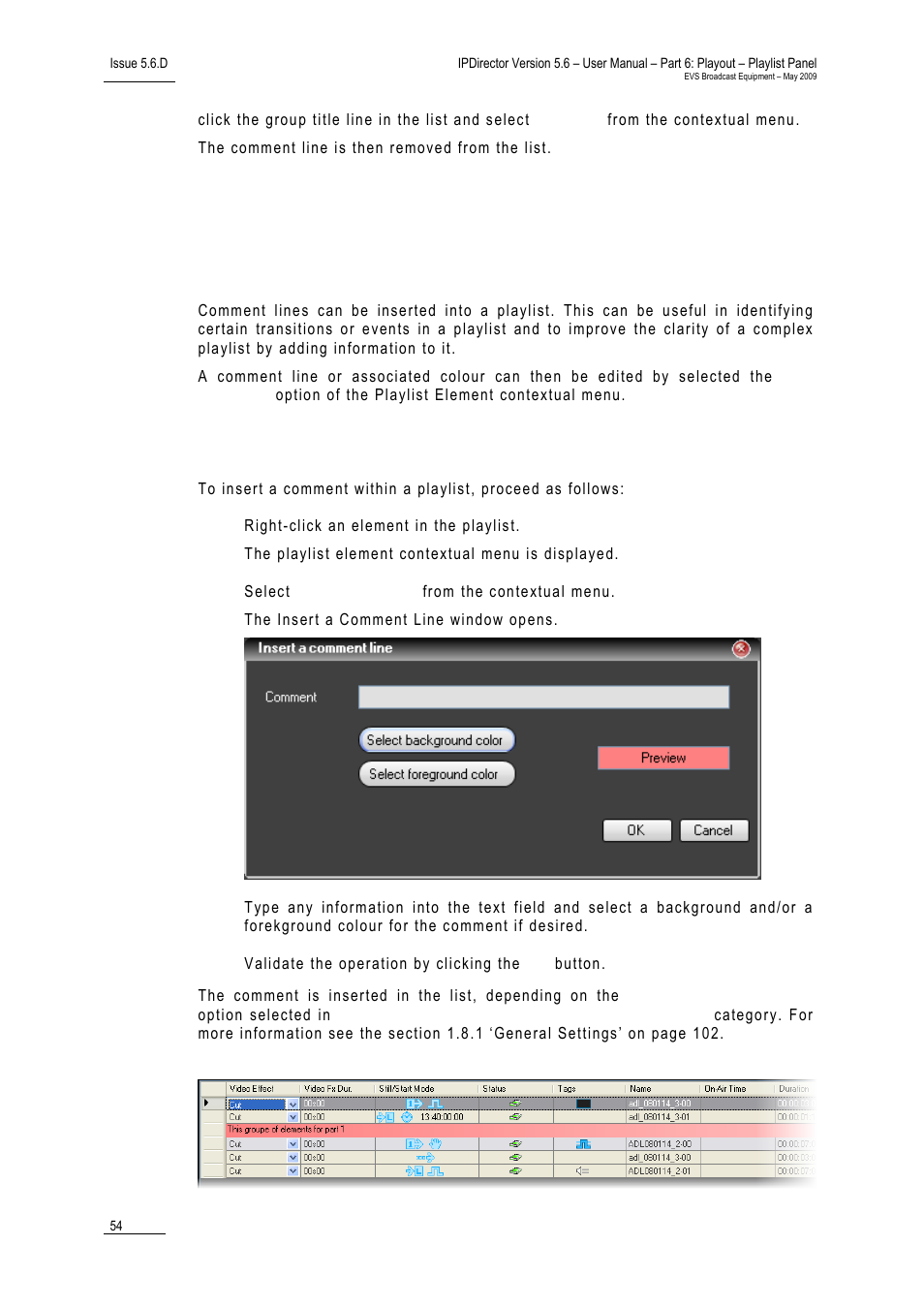 7 inserting comments in a playlist, Purpose, How to insert a comment | 7 ‘inserting comments in a playlist, Nserting comments in a playlist | EVS IPDirector Version 5.6 - May 2009 Part 6 User's Manual User Manual | Page 63 / 157