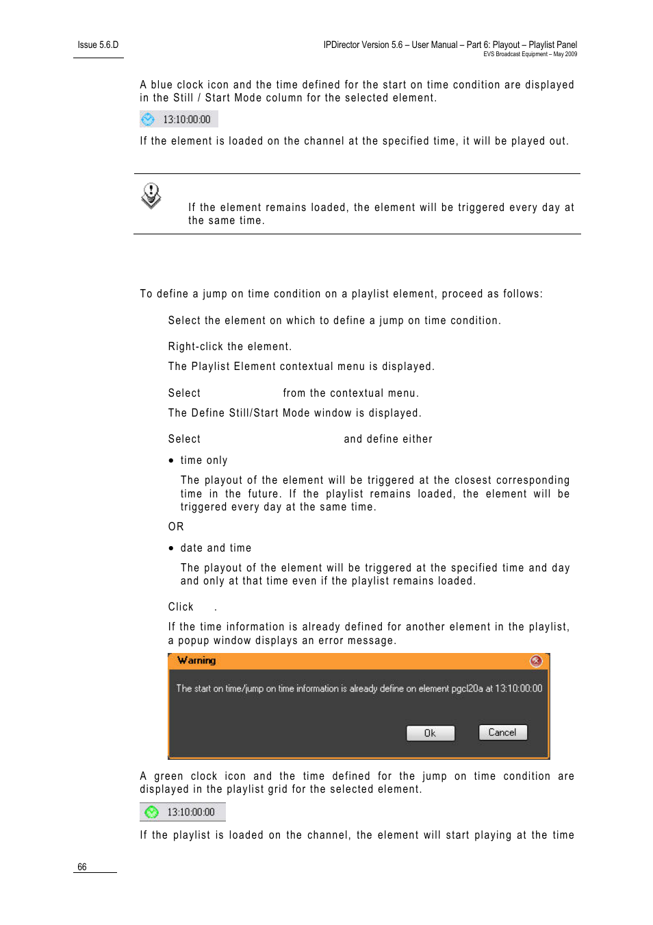 How to define a jump-on-time condition | EVS IPDirector Version 5.6 - May 2009 Part 6 User's Manual User Manual | Page 75 / 157