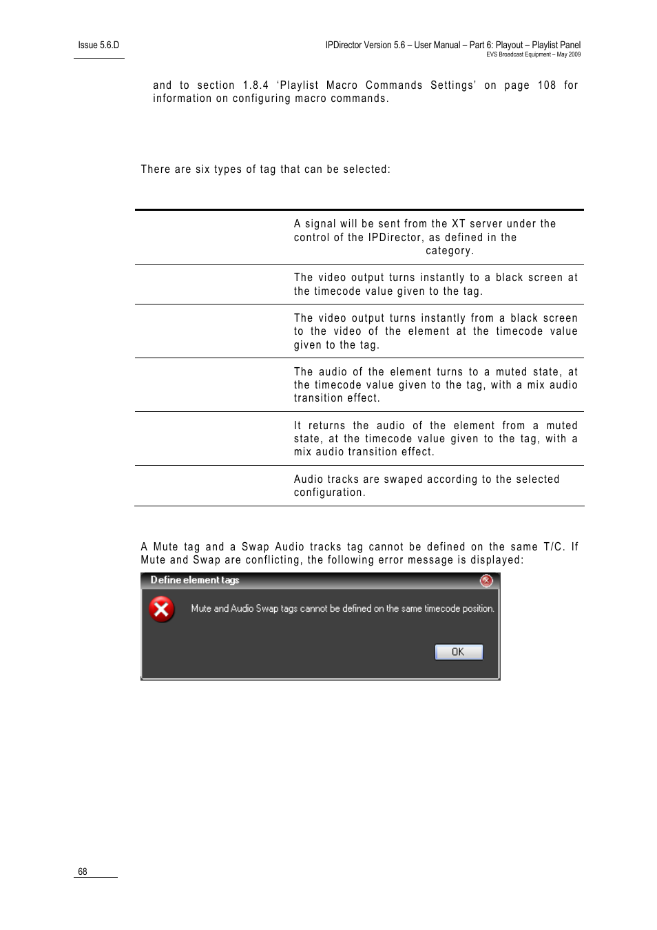 Tag types, Limitation for the use of tags, 4 resetting playout parameters to default | EVS IPDirector Version 5.6 - May 2009 Part 6 User's Manual User Manual | Page 77 / 157