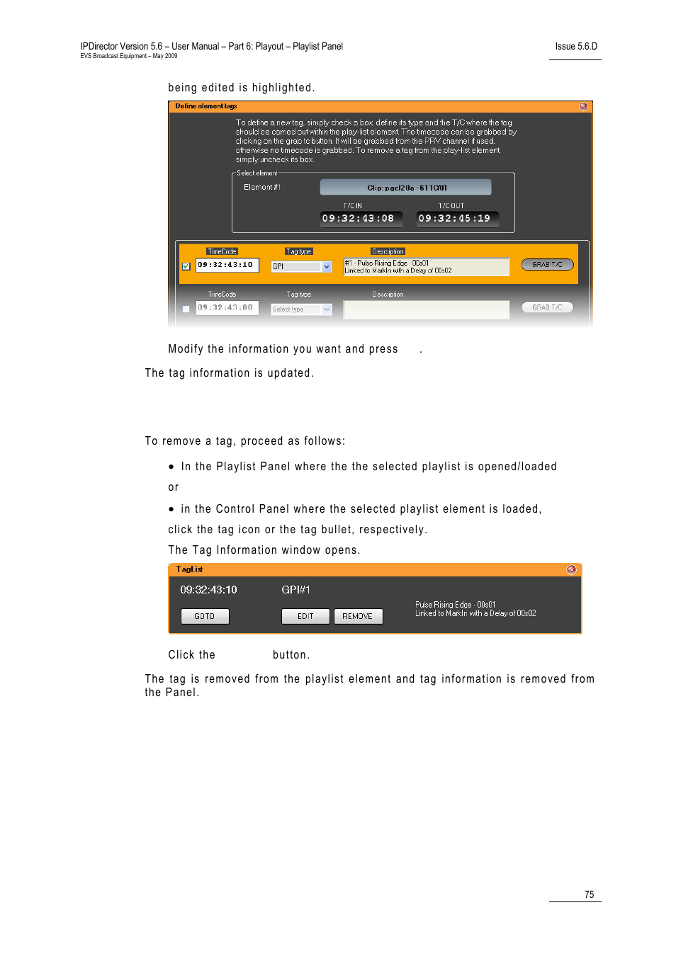 How to remove a tag, 75 f | EVS IPDirector Version 5.6 - May 2009 Part 6 User's Manual User Manual | Page 84 / 157