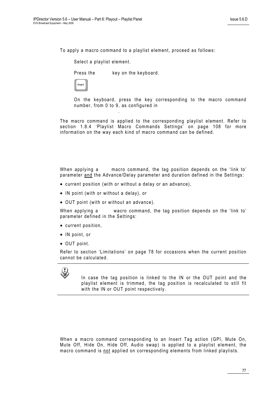 How to apply a macro command to a playlist element, Applying a macro command on linked playlists, Insert tag macro command | EVS IPDirector Version 5.6 - May 2009 Part 6 User's Manual User Manual | Page 86 / 157