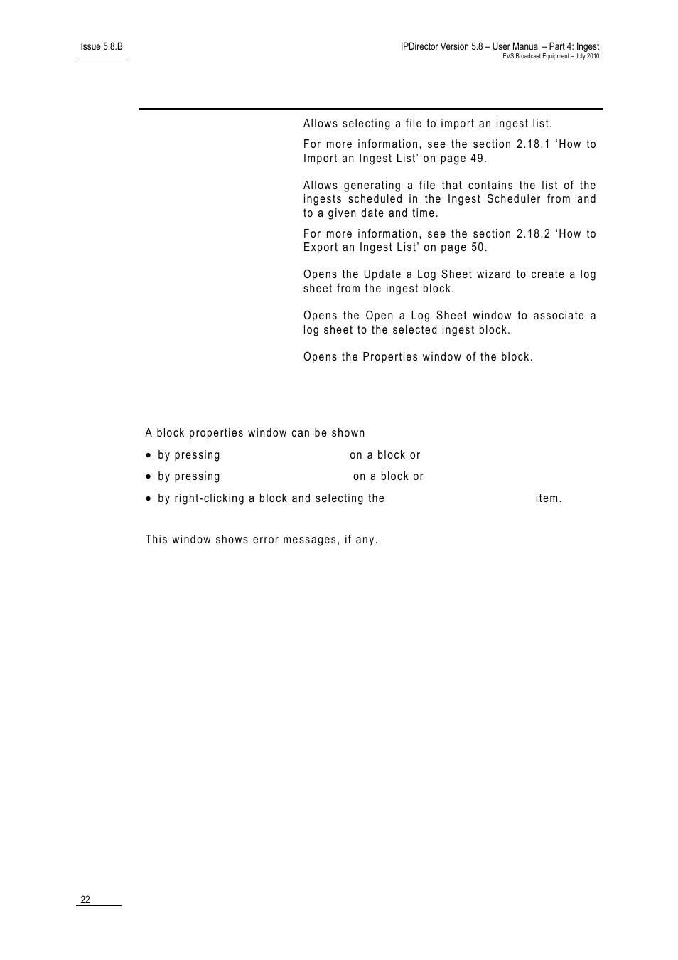 Ingest block properties window | EVS IPDirector Version 5.8 - July 2010 Part 4 User's Manual User Manual | Page 33 / 81