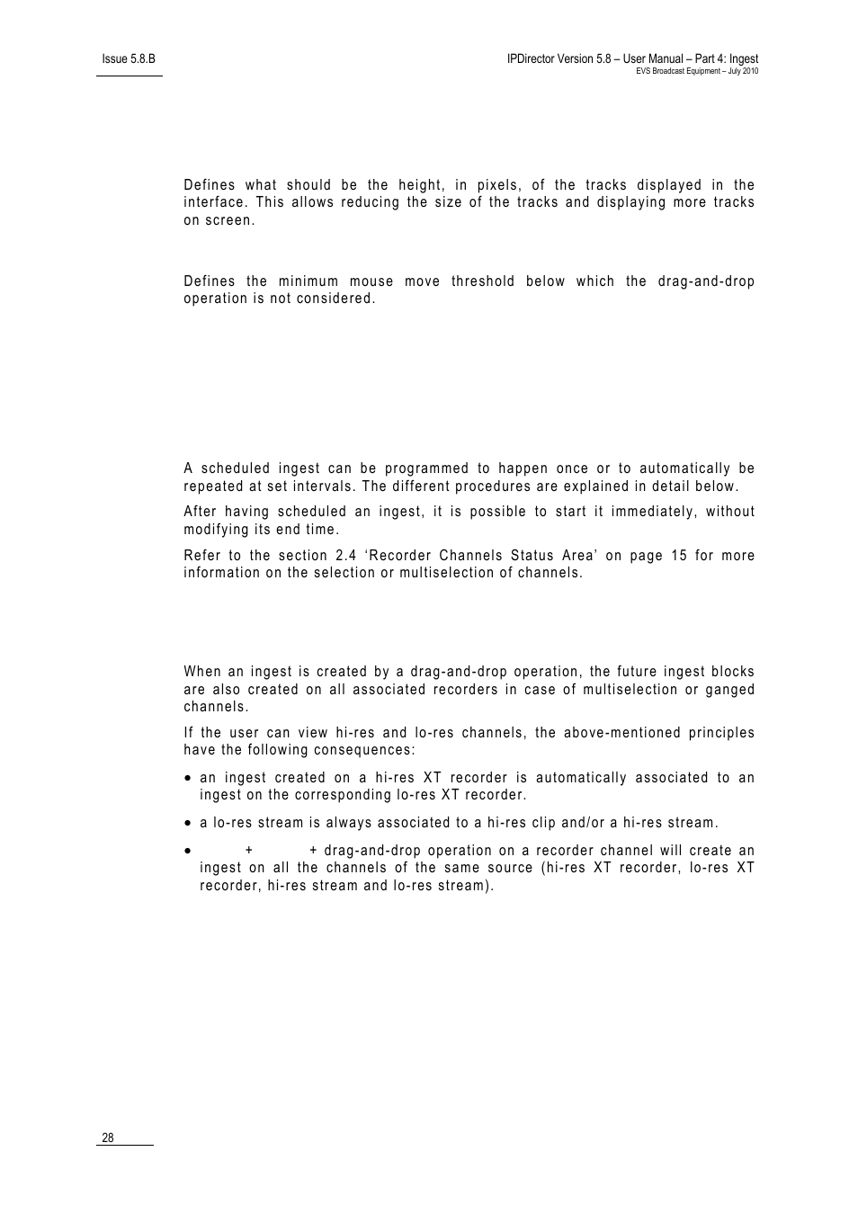 3 advanced settings, Track size, Minimum mouse move | 9 creating scheduled ingests, 1 introduction, 2 channel association, Advanced settings, Creating scheduled ingests, Introduction, Channel association | EVS IPDirector Version 5.8 - July 2010 Part 4 User's Manual User Manual | Page 39 / 81