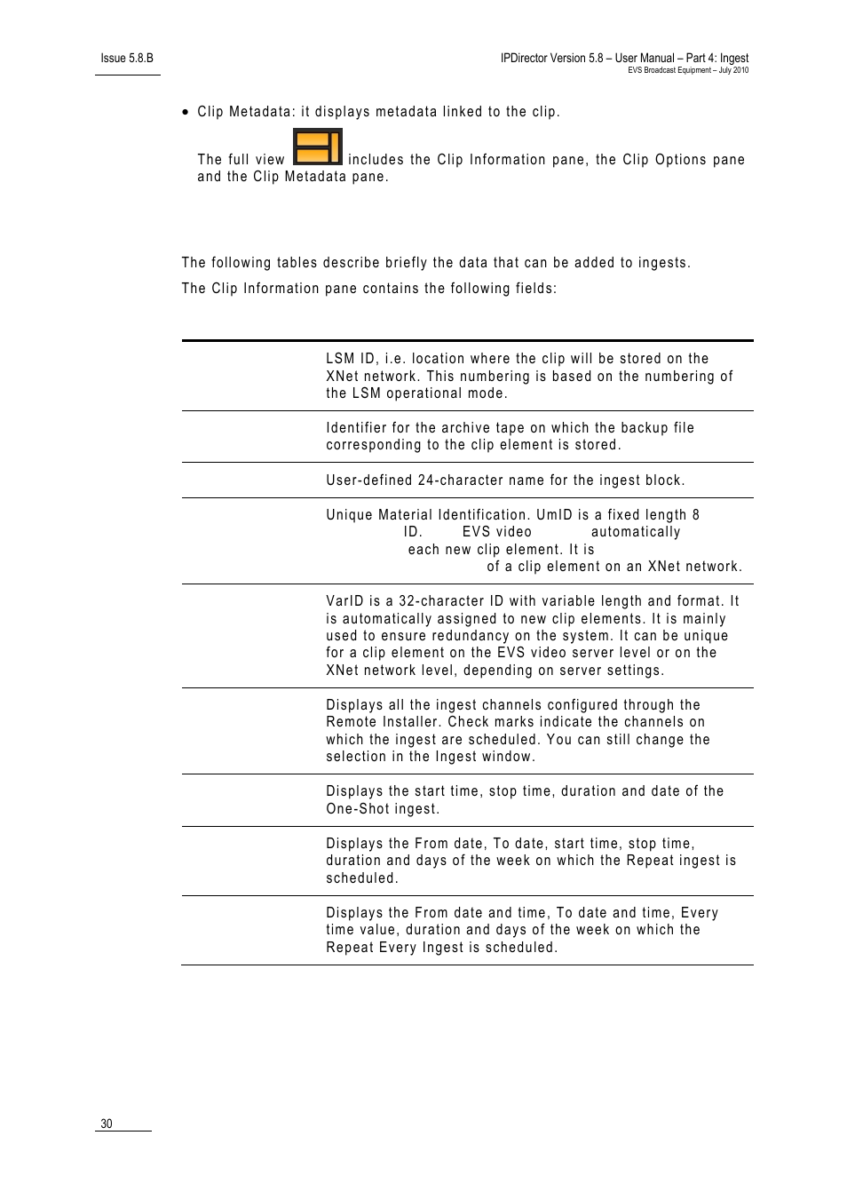 Fields in the new schedule window | EVS IPDirector Version 5.8 - July 2010 Part 4 User's Manual User Manual | Page 41 / 81