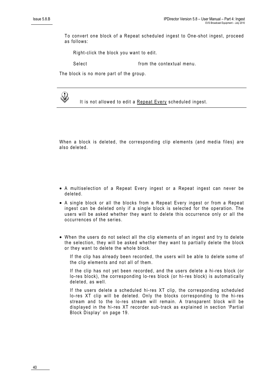 12 deleting a scheduled ingest, 1 rules and limitations for deleting an ingest, Deleting a scheduled ingest | Rules and limitations for deleting an ingest, Ules and, Imitations for, Eleting an, Ngest | EVS IPDirector Version 5.8 - July 2010 Part 4 User's Manual User Manual | Page 51 / 81