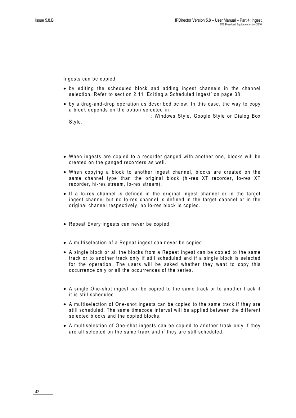 13 copying an ingest, 1 introduction, 2 rules and limitations for copying an ingest | Copying an ingest, Introduction, Rules and limitations for copying an ingest, Ntroduction, Ules and, Imitations for, Opying an | EVS IPDirector Version 5.8 - July 2010 Part 4 User's Manual User Manual | Page 53 / 81