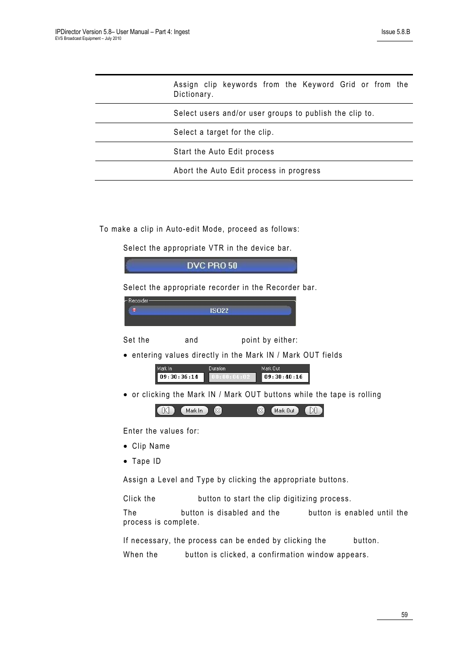 3 how to make a clip in auto-edit mode, How to make a clip in auto-edit mode, Ow to | Ake a, Lip in, Edit | EVS IPDirector Version 5.8 - July 2010 Part 4 User's Manual User Manual | Page 70 / 81