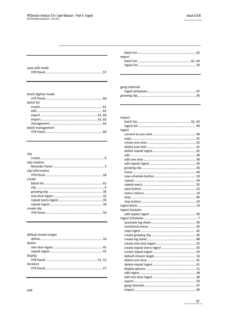 Index | EVS IPDirector Version 5.8 - July 2010 Part 4 User's Manual User Manual | Page 78 / 81
