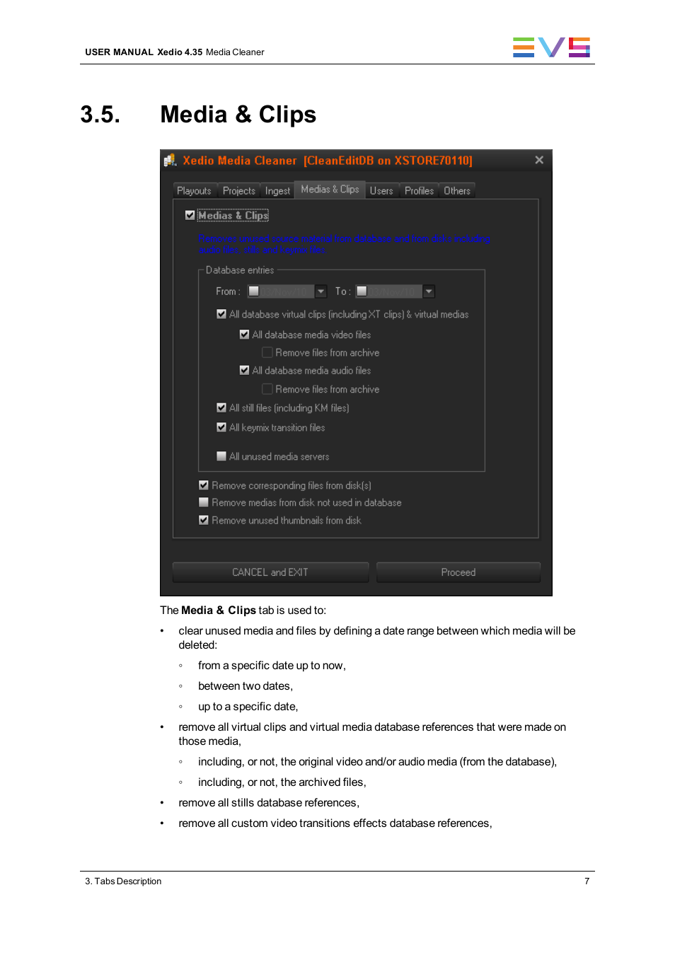 Media & clips | EVS XEDIO Media Cleaner Version 4.35 - August 2013 User Manual User Manual | Page 15 / 22