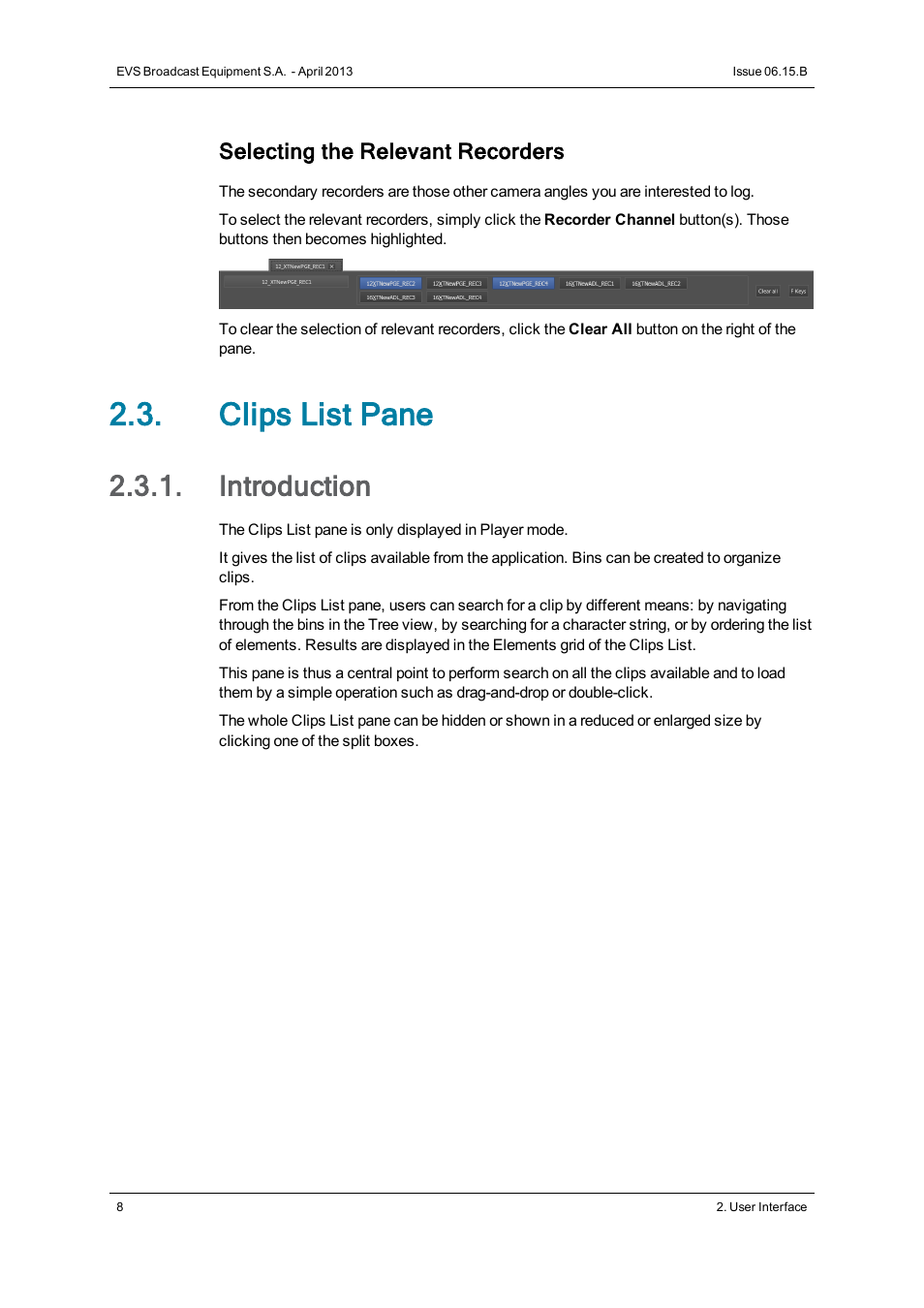 Clips list pane, Introduction | EVS IPClipLogger Version 6.15 - April 2013 User Manual User Manual | Page 16 / 96