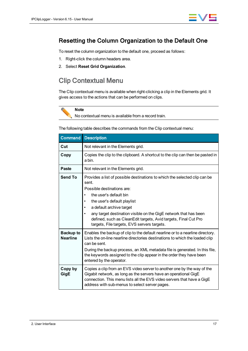 Clip contextual menu | EVS IPClipLogger Version 6.15 - April 2013 User Manual User Manual | Page 25 / 96
