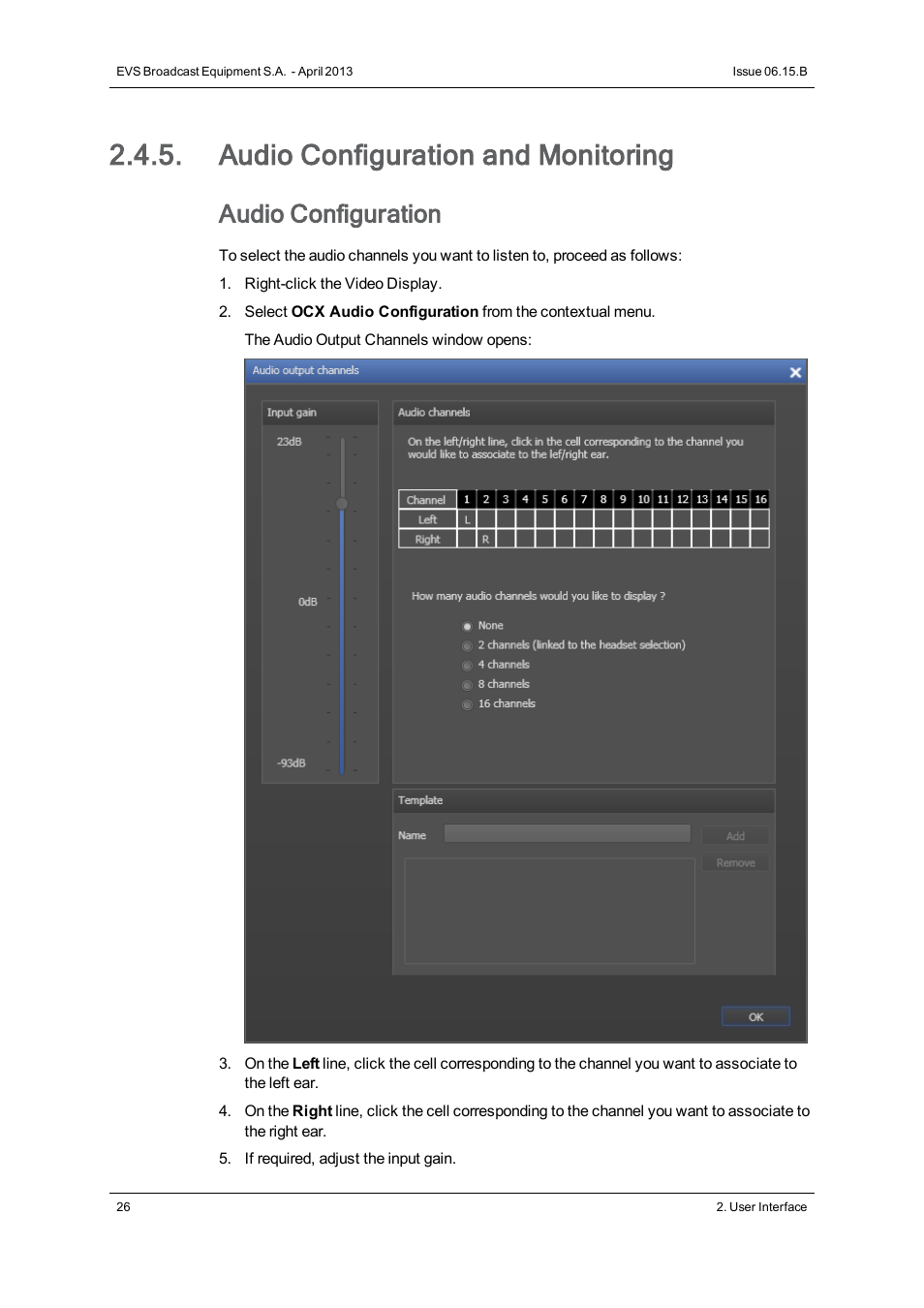 Audio configuration and monitoring, Audio configuration | EVS IPClipLogger Version 6.15 - April 2013 User Manual User Manual | Page 34 / 96