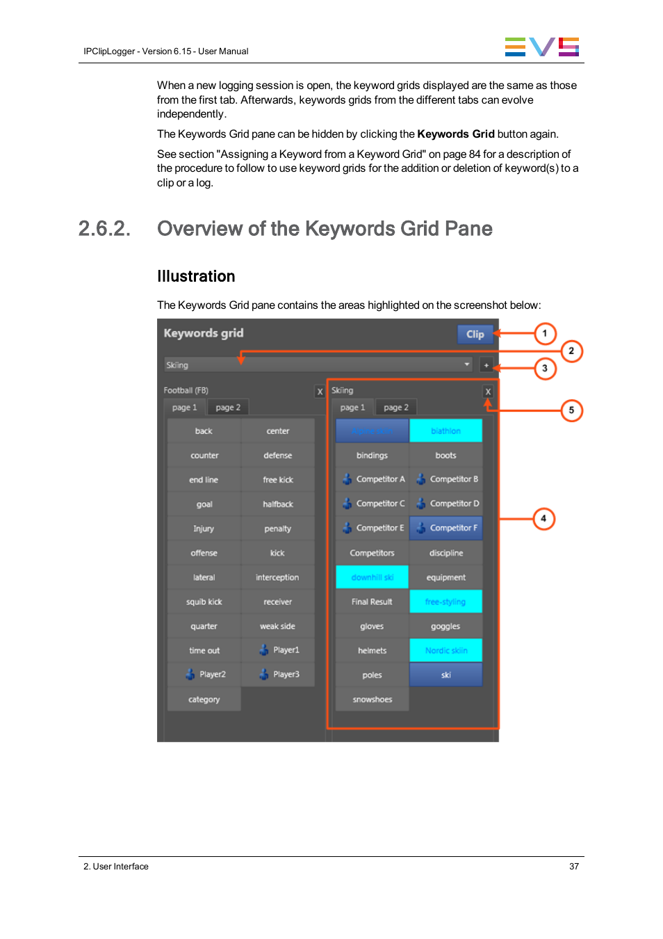 Overview of the keywords grid pane, Illustration | EVS IPClipLogger Version 6.15 - April 2013 User Manual User Manual | Page 45 / 96