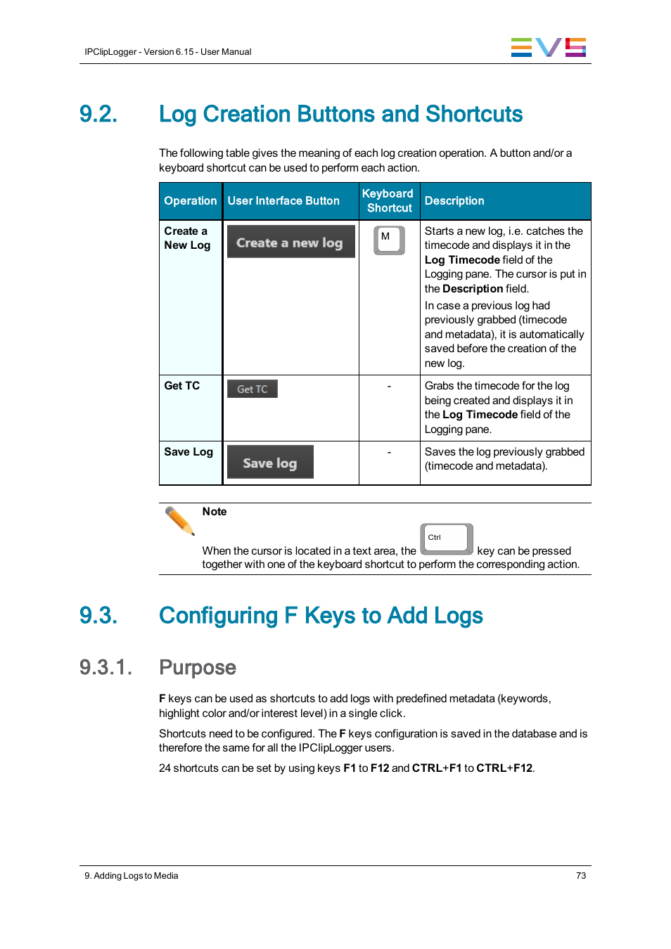 Log creation buttons and shortcuts, Configuring f keys to add logs, Purpose | EVS IPClipLogger Version 6.15 - April 2013 User Manual User Manual | Page 81 / 96