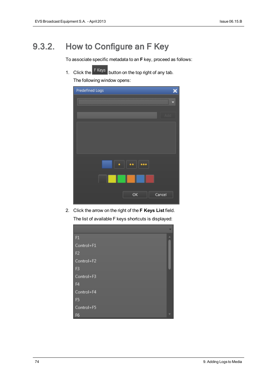 How to configure an f key | EVS IPClipLogger Version 6.15 - April 2013 User Manual User Manual | Page 82 / 96