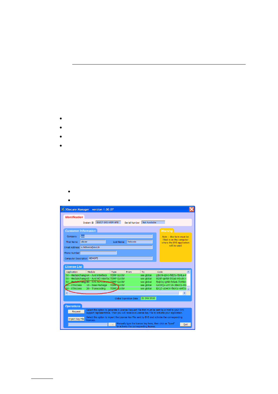 Xsecure management, 1 list of codes, List of codes | EVS XTAccess Version 1.10 - July 2009 User Manual User Manual | Page 17 / 119