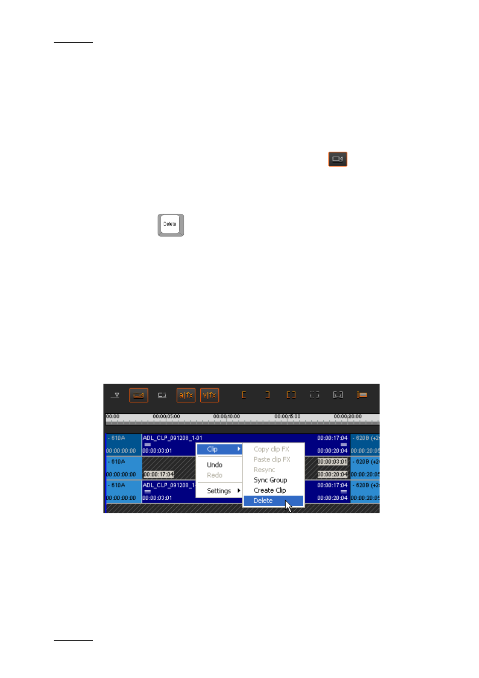 4 deleting timeline elements, Procedure, Example | Deleting timeline elements, Eleting, Imeline, Lements | EVS XEDIO CleanEdit Version 3.1 - January 2011 User Manual User Manual | Page 127 / 222
