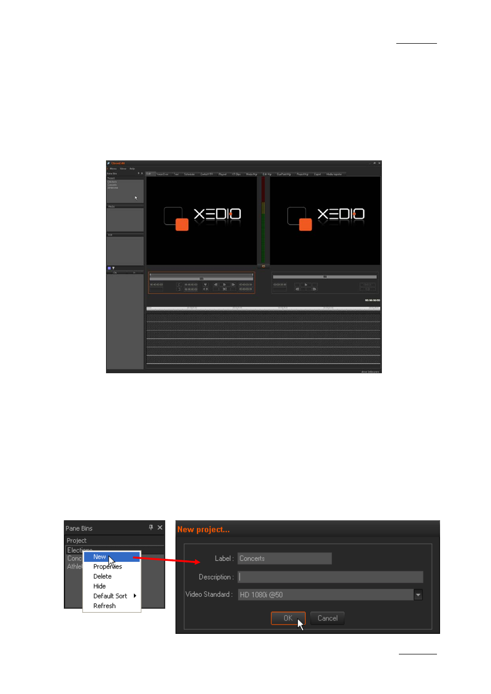 3 opening a new project, 1 initial window display, 2 project definition | 3 how to create a new project, Opening a new project, Initial window display, Project definition, How to create a new project | EVS XEDIO CleanEdit Version 3.1 - January 2011 User Manual User Manual | Page 16 / 222