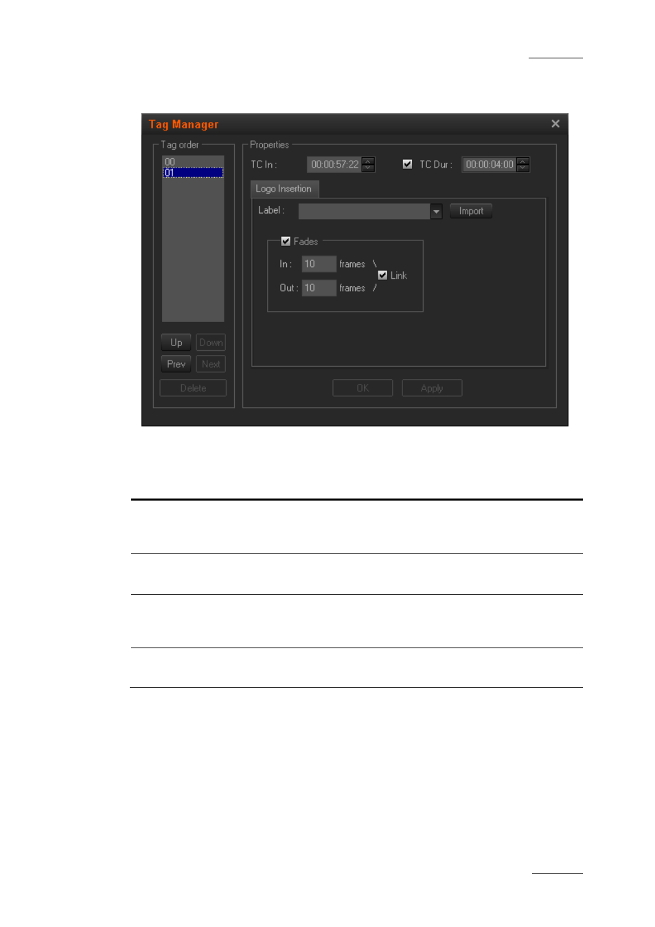 3 possible actions in the tag manager window, Possible actions in the tag manager window, Ossible | Ctions in the, Anager, Indow | EVS XEDIO CleanEdit Version 3.1 - January 2011 User Manual User Manual | Page 186 / 222