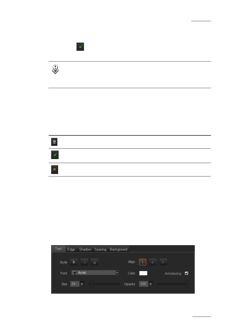Possible actions on the text area, How to define text properties, Text sub-tab | EVS XEDIO CleanEdit Version 3.1 - January 2011 User Manual User Manual | Page 194 / 222