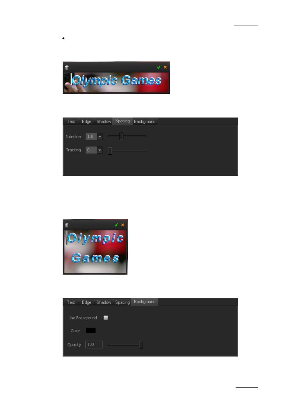 Spacing sub-tab, Background sub-tab | EVS XEDIO CleanEdit Version 3.1 - January 2011 User Manual User Manual | Page 196 / 222