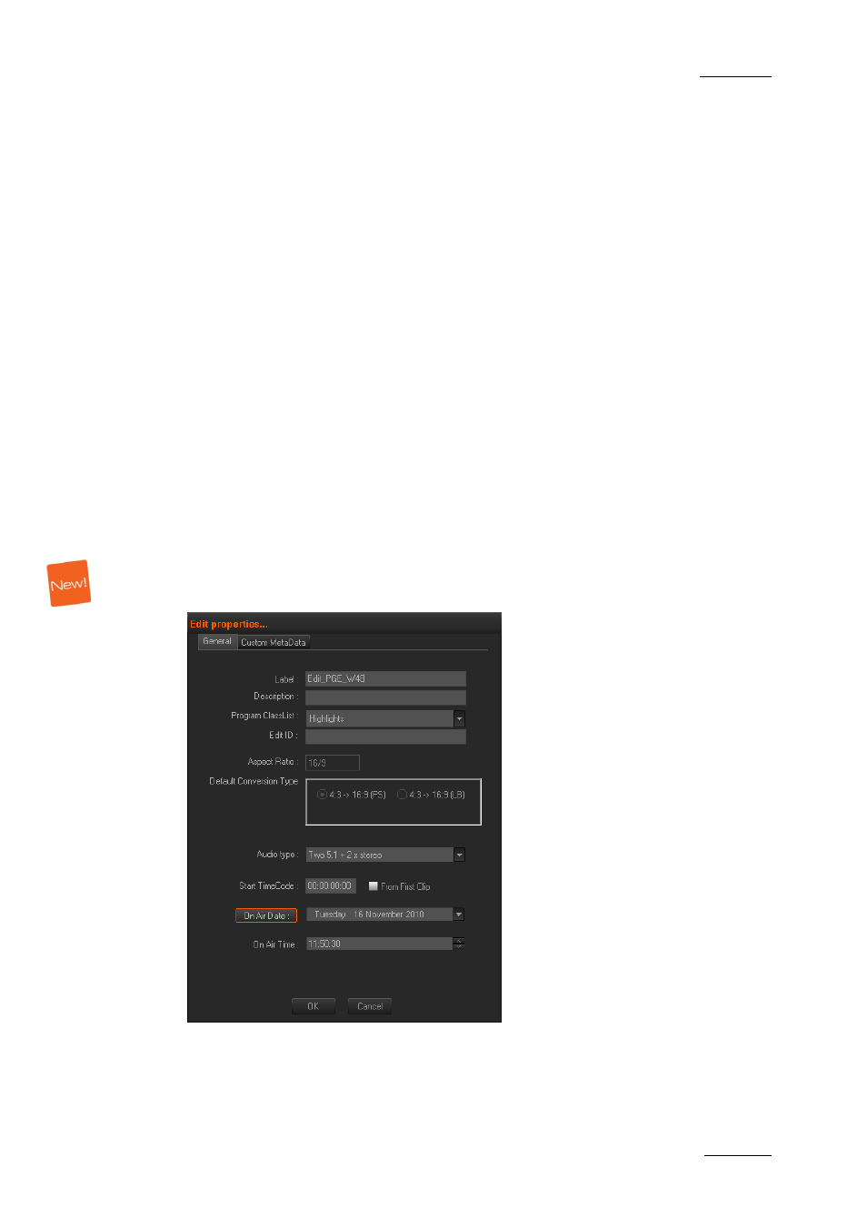 4 creating an edit, Creation procedure, New edit window | General tab, Creating an edit, 4 ‘creating an edit, Reating an | EVS XEDIO CleanEdit Version 3.1 - January 2011 User Manual User Manual | Page 56 / 222