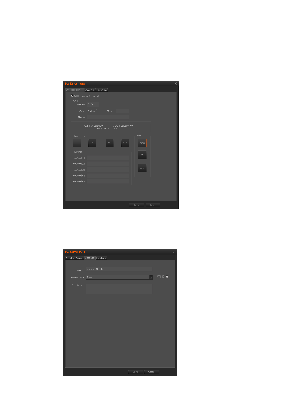 Evs server data window, Evs video server tab, Cleanedit tab | EVS XEDIO CleanEdit Version 3.1 - January 2011 User Manual User Manual | Page 81 / 222