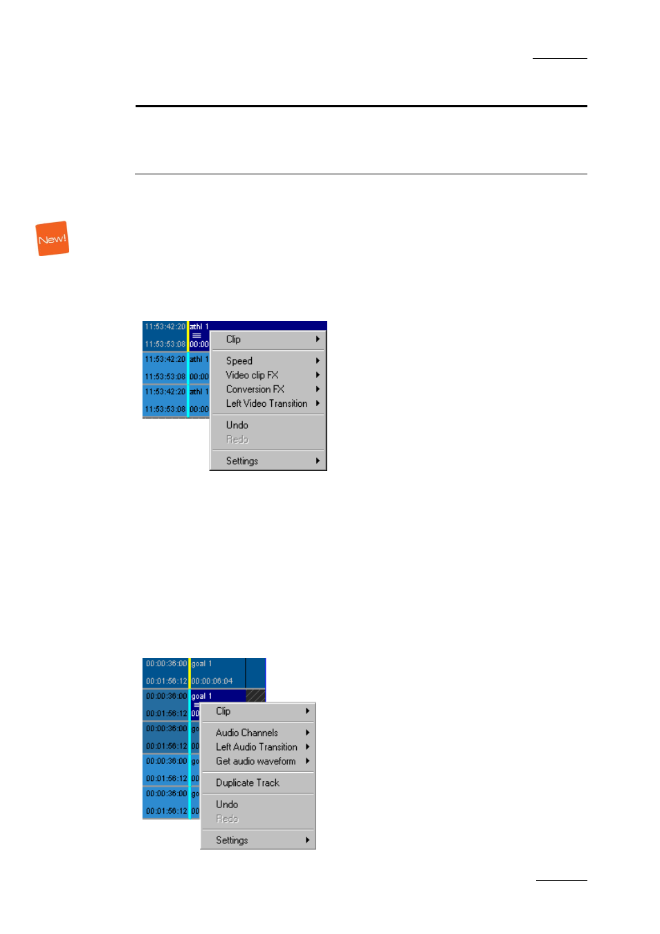 Commands applicable to video elements, Commands applicable to audio elements | EVS XEDIO CleanEdit Version 3.1 - January 2011 User Manual User Manual | Page 98 / 222