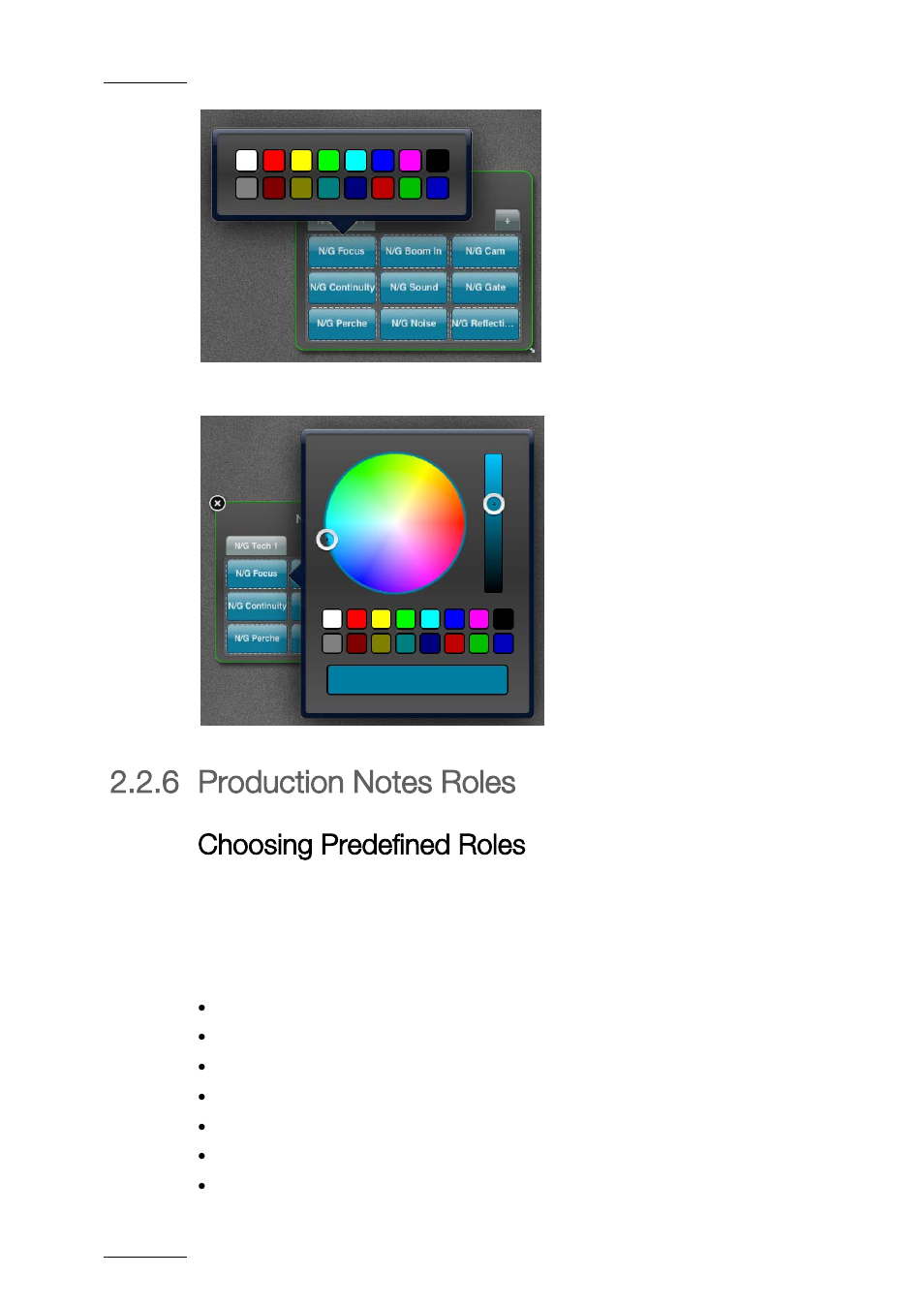6 production notes roles, Production notes roles, Choosing predefined roles | EVS ProNotes Version 1.0 - January 2012 User Manual | Page 14 / 97