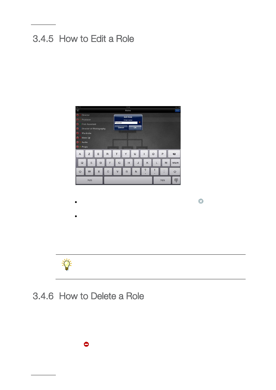 6 xe "role:delete" how to delete a role, How to edit a role, How to delete a role | 5 how to edit a role, 6 how to delete a role | EVS ProNotes Version 1.0 - January 2012 User Manual | Page 24 / 97