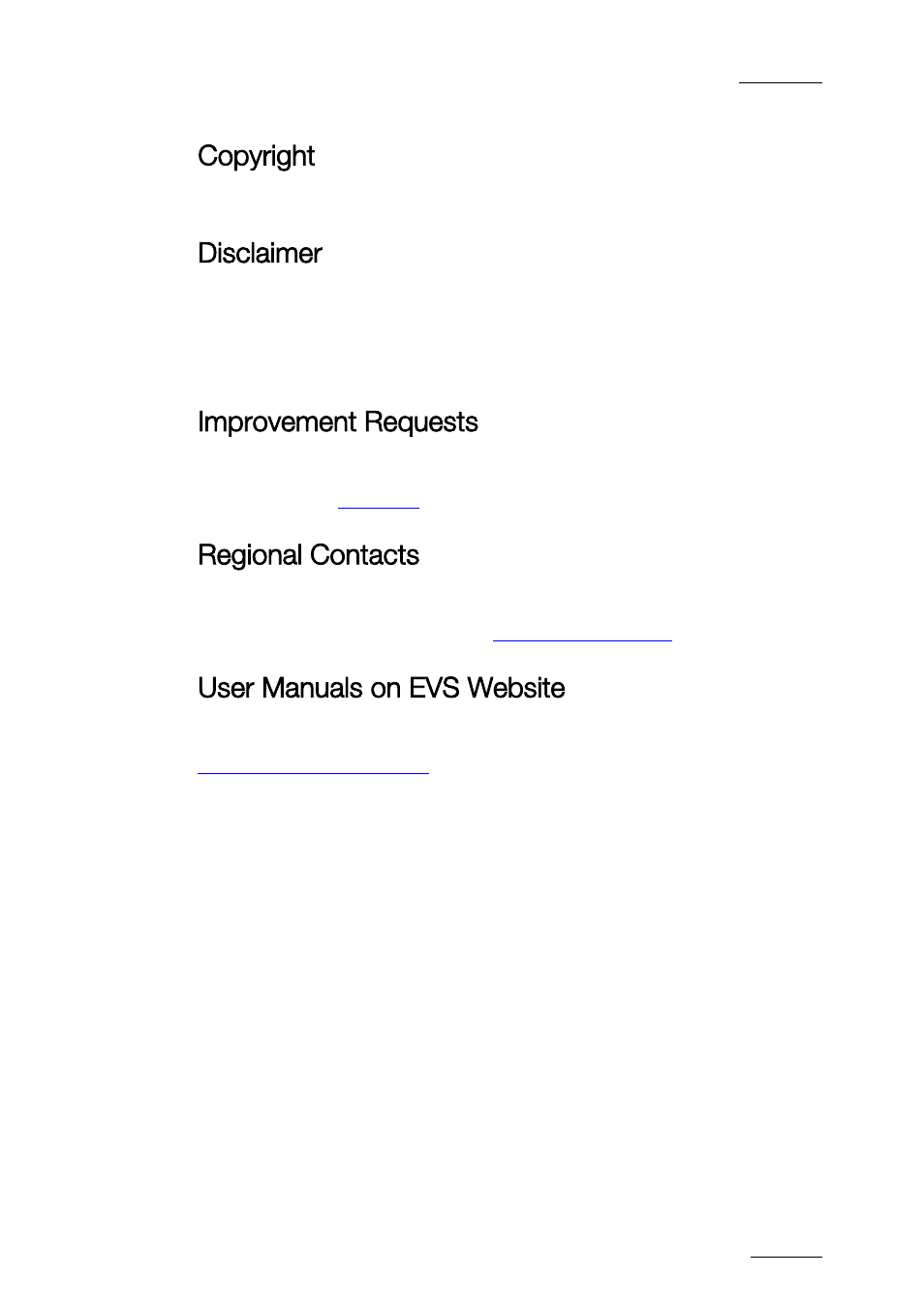 Copyright, Disclaimer, Improvement requests | Regional contacts, User manuals on evs website | EVS ProNotes Version 1.0 - January 2012 User Manual | Page 3 / 97