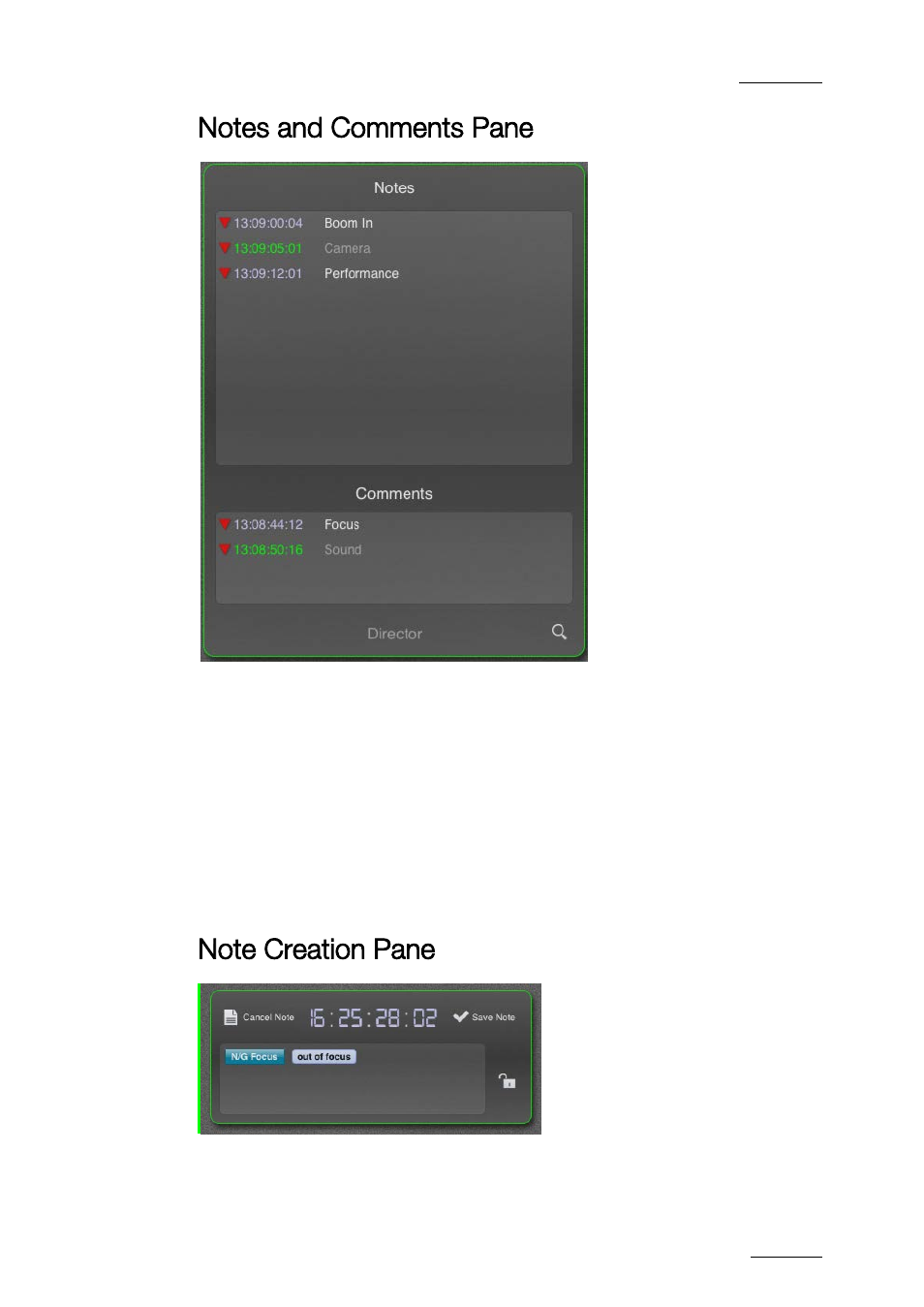 Xe "scenes and takes pane" scenes and takes pane | EVS ProNotes Version 1.0 - January 2012 User Manual | Page 33 / 97