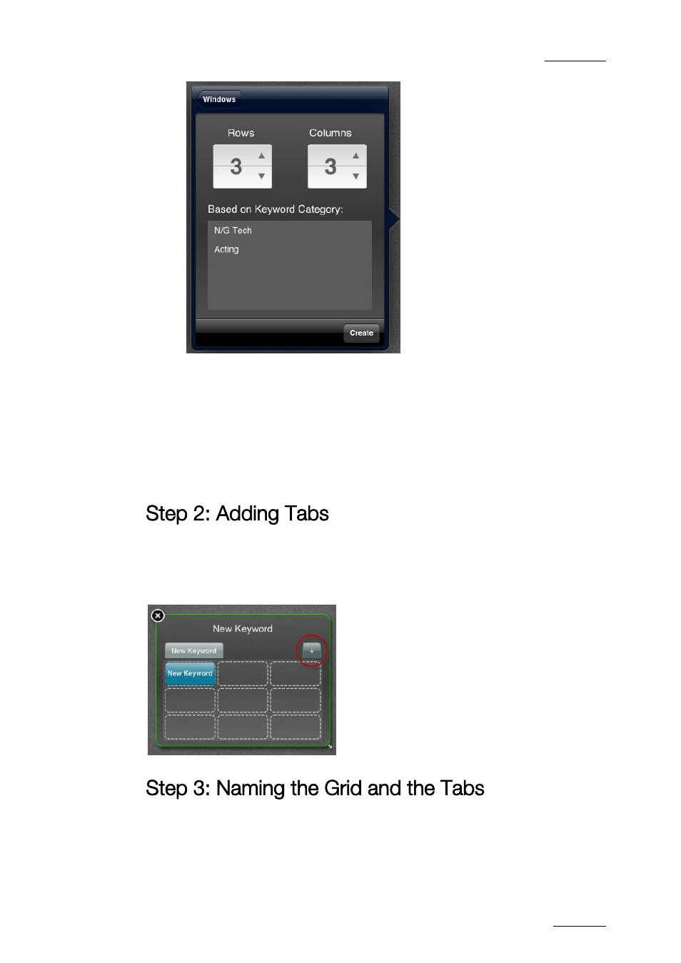 Step 2: adding tabs, Step 3: naming the grid and the tabs | EVS ProNotes Version 1.0 - January 2012 User Manual | Page 41 / 97