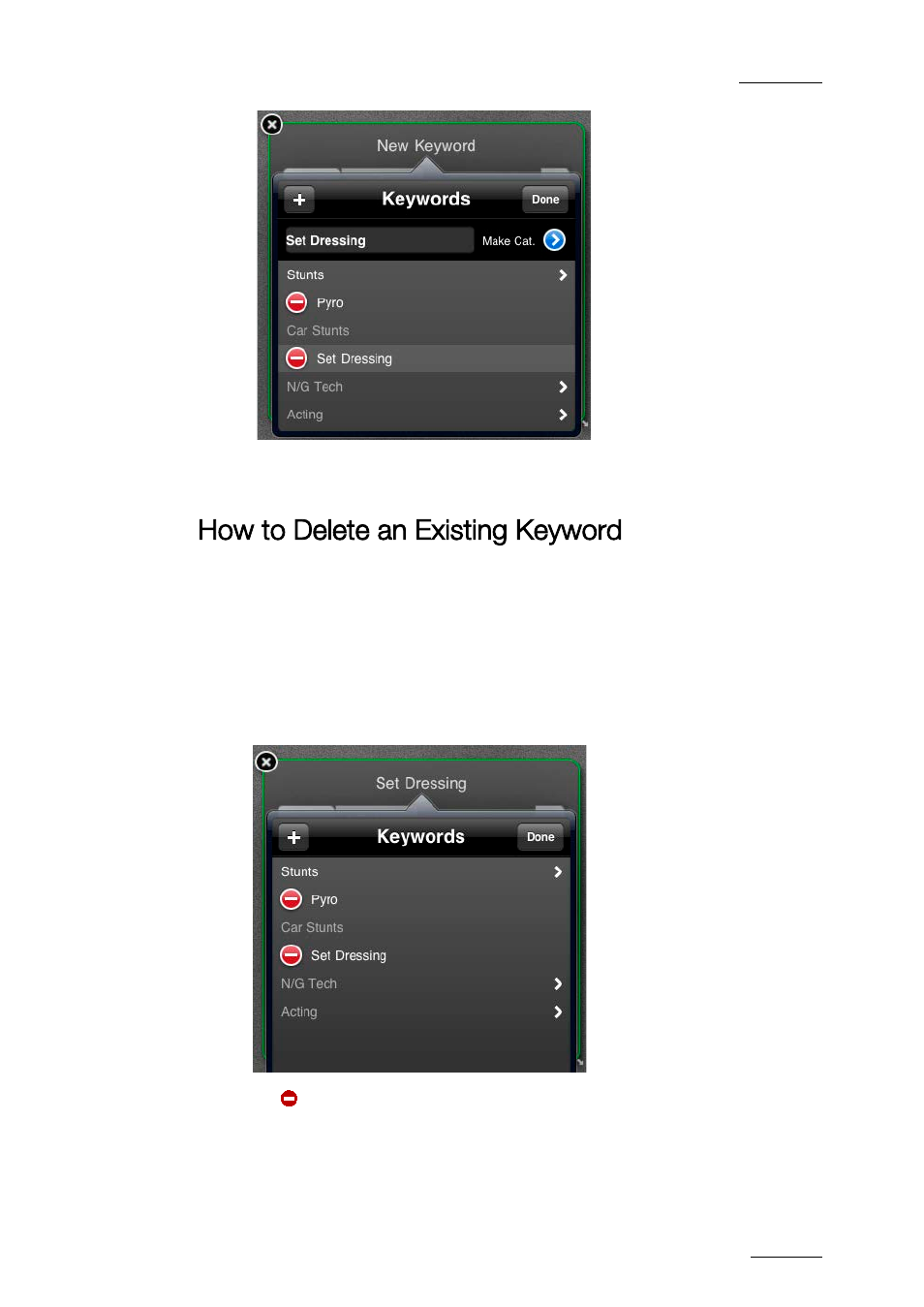 How to delete an existing keyword | EVS ProNotes Version 1.0 - January 2012 User Manual | Page 49 / 97