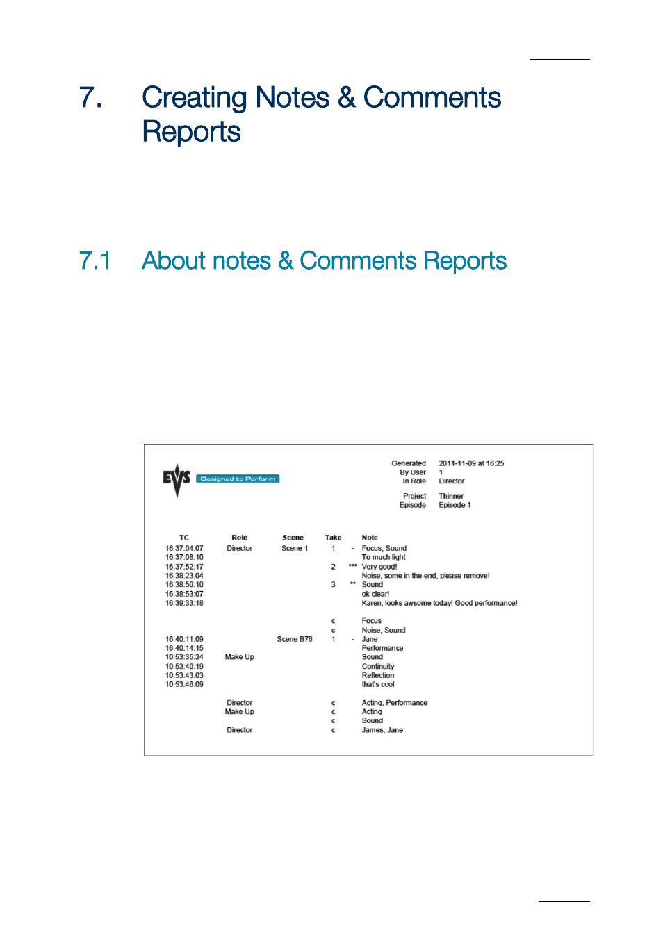 Creating notes & comments reports, Reating, Otes | Omments, Eports, About notes & comments reports | EVS ProNotes Version 1.0 - January 2012 User Manual | Page 89 / 97