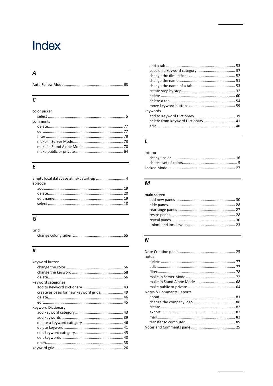 Ndex, Index | EVS ProNotes Version 1.0 - January 2012 User Manual | Page 95 / 97