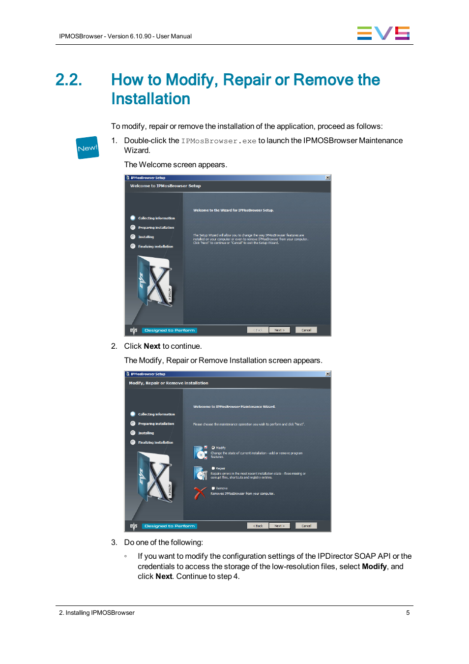 How to modify, repair or remove the installation | EVS IPMOSBrowser Version 6.10.90 - April 2013 User's Manual User Manual | Page 11 / 65